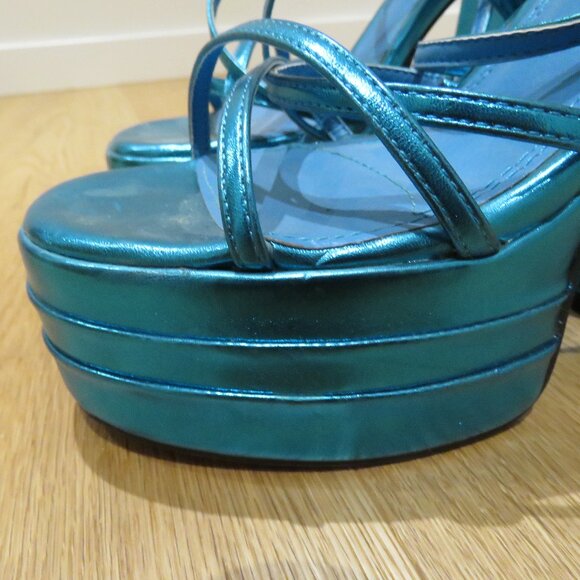 AZALEA WANG Eyes On Me Chunky Platform Sandals in Metallic Blue Y2K Disco Rave 6 - Picture 3 of 11